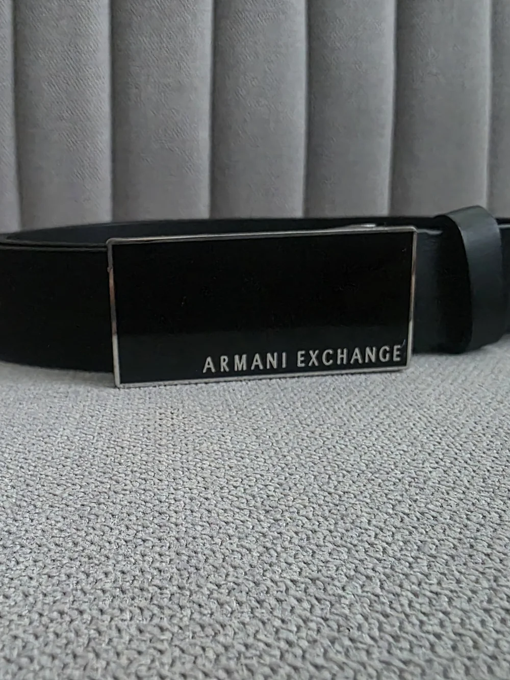 Armani Exchange Black Leather Belt with Logo Plaque Buckle Like New. Size 34.